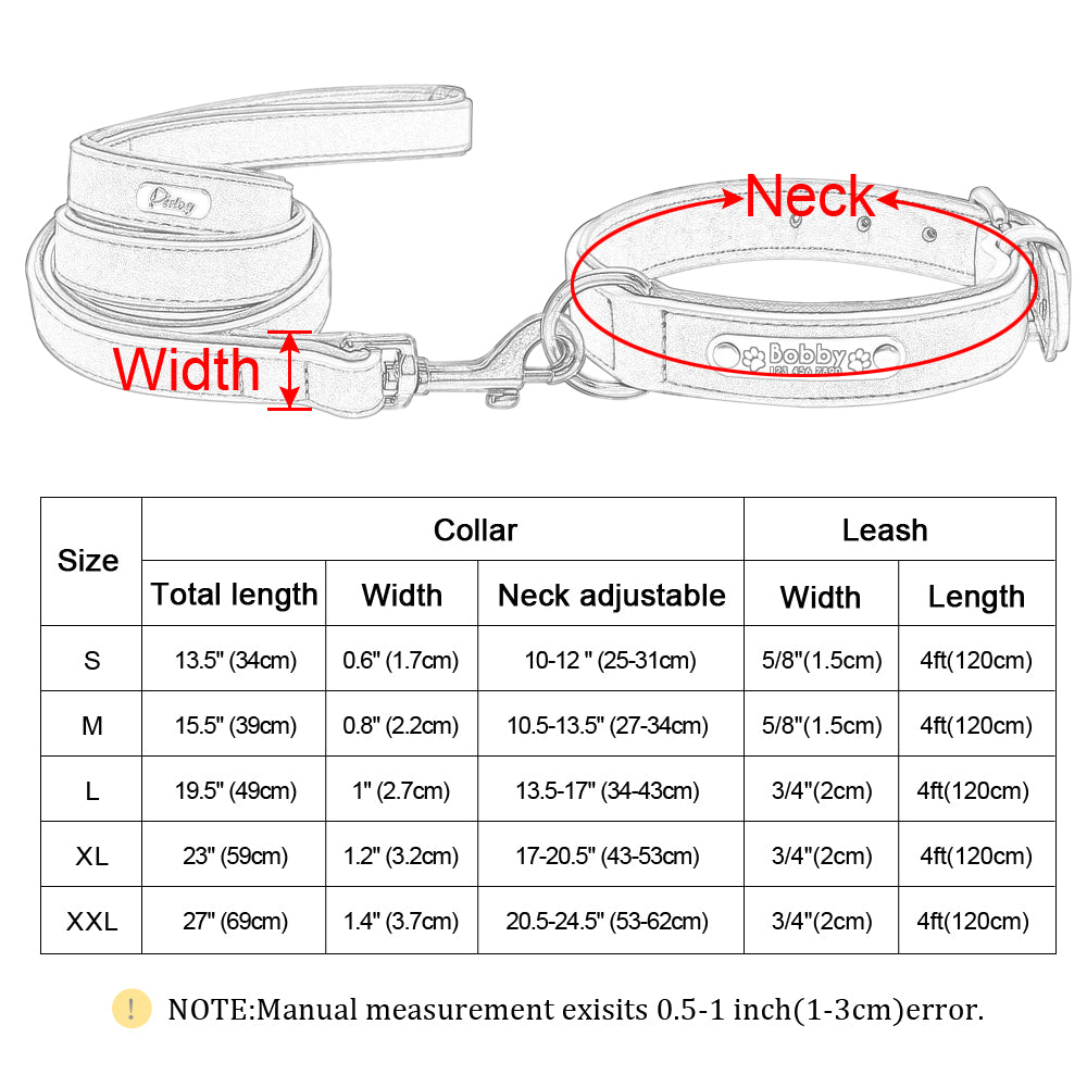 Custom Dog Collars Leather Personalized Pet Dog Tag Collar Leash Lead