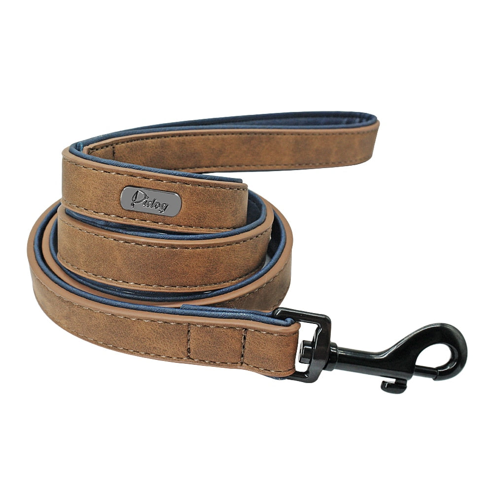 Custom Dog Collars Leather Personalized Pet Dog Tag Collar Leash Lead