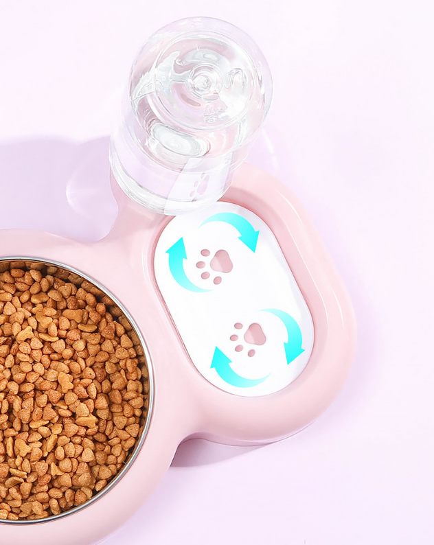 Stainless steel multi-purpose dog and cat bowl with water bottle