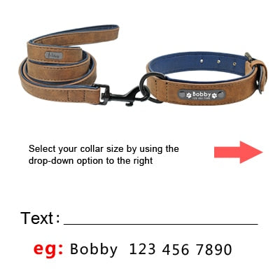 Custom Dog Collars Leather Personalized Pet Dog Tag Collar Leash Lead