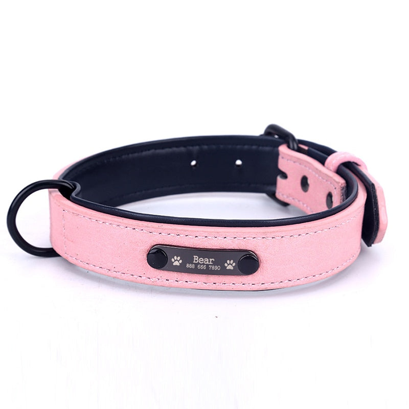 Dog Collar Personalized Custom Pet Dog Name Id Tag Adjustable Soft Leather Collar