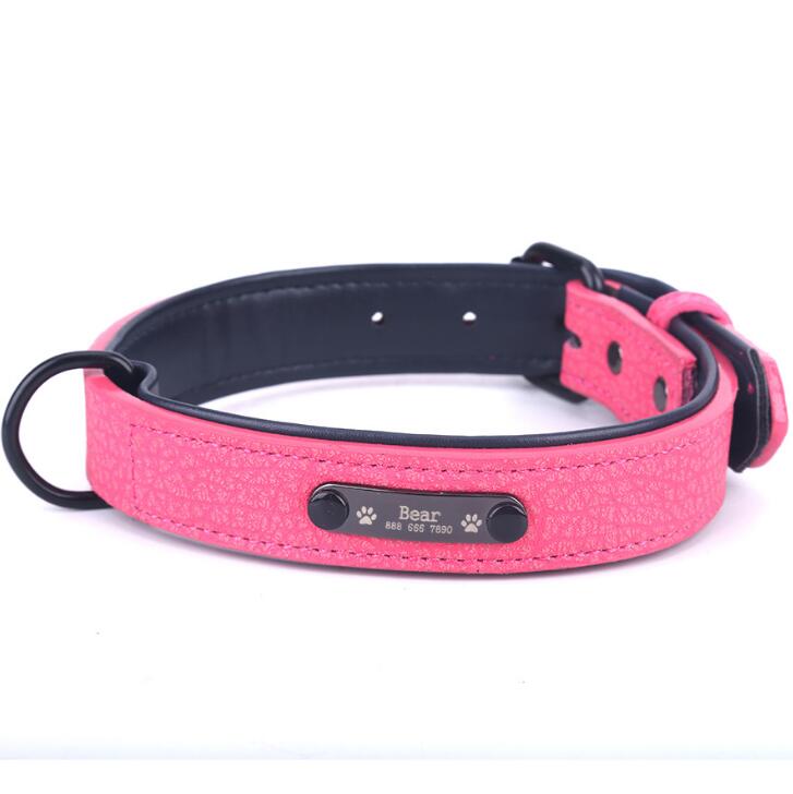 Dog Collar Personalized Custom Pet Dog Name Id Tag Adjustable Soft Leather Collar