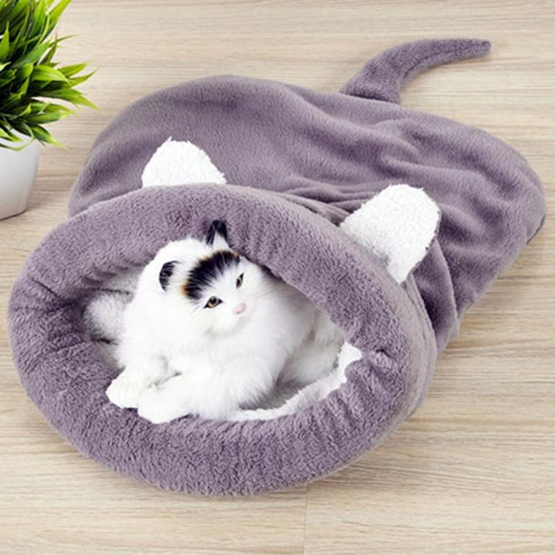 Warm Coral Fleece Cat Sleeping Bag Bed