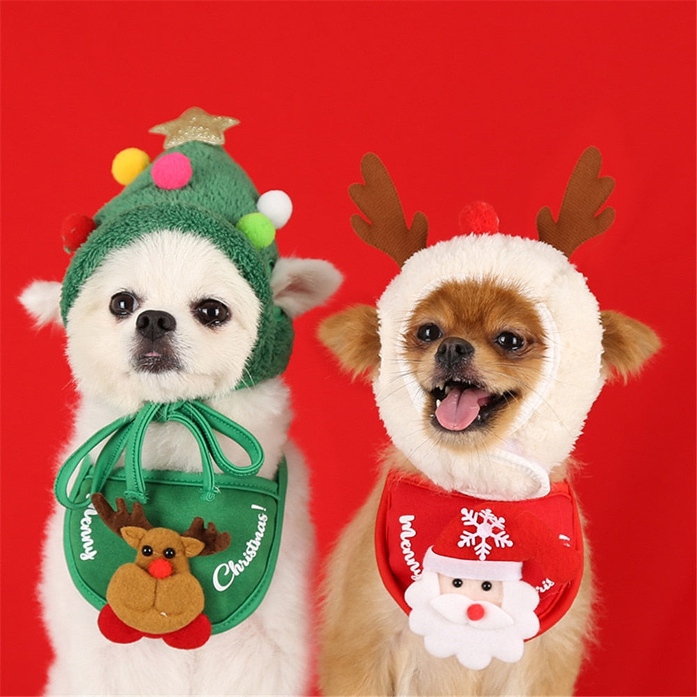 Dog Christmas Bandana Santa Hat Dog Scarf Triangle Bibs Kerchief