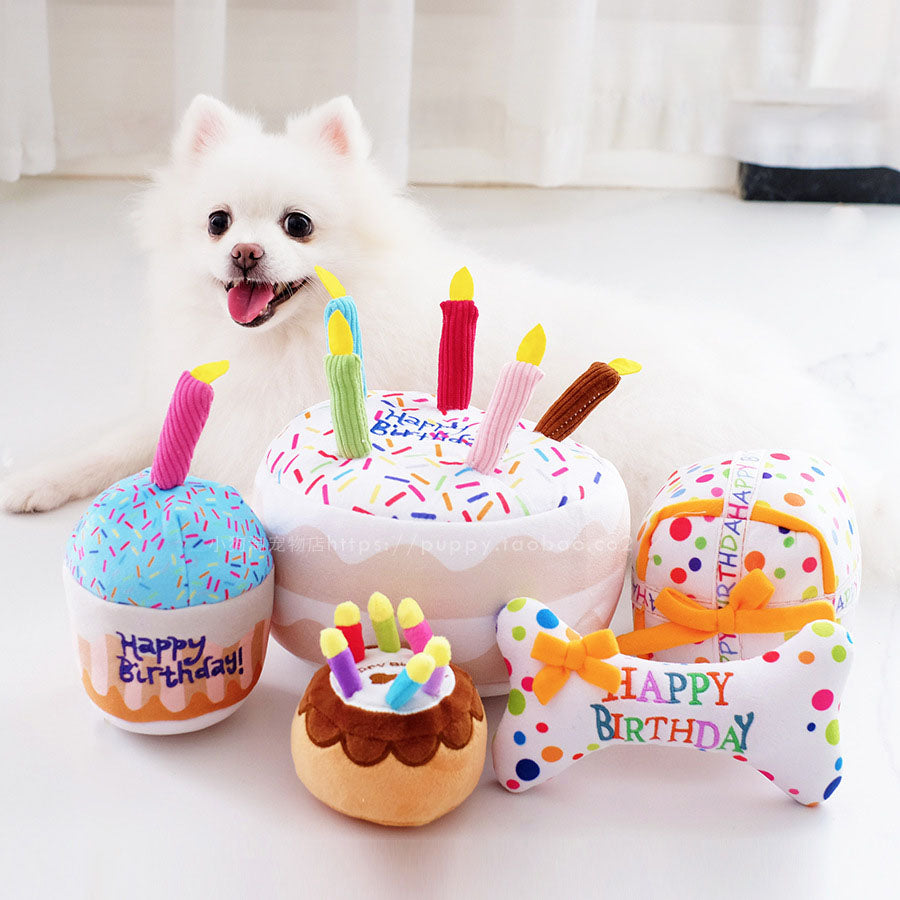 Dog Cat Birthday Cake Gift Sound Fun Toy Dog Plush Toy Pet Supplies