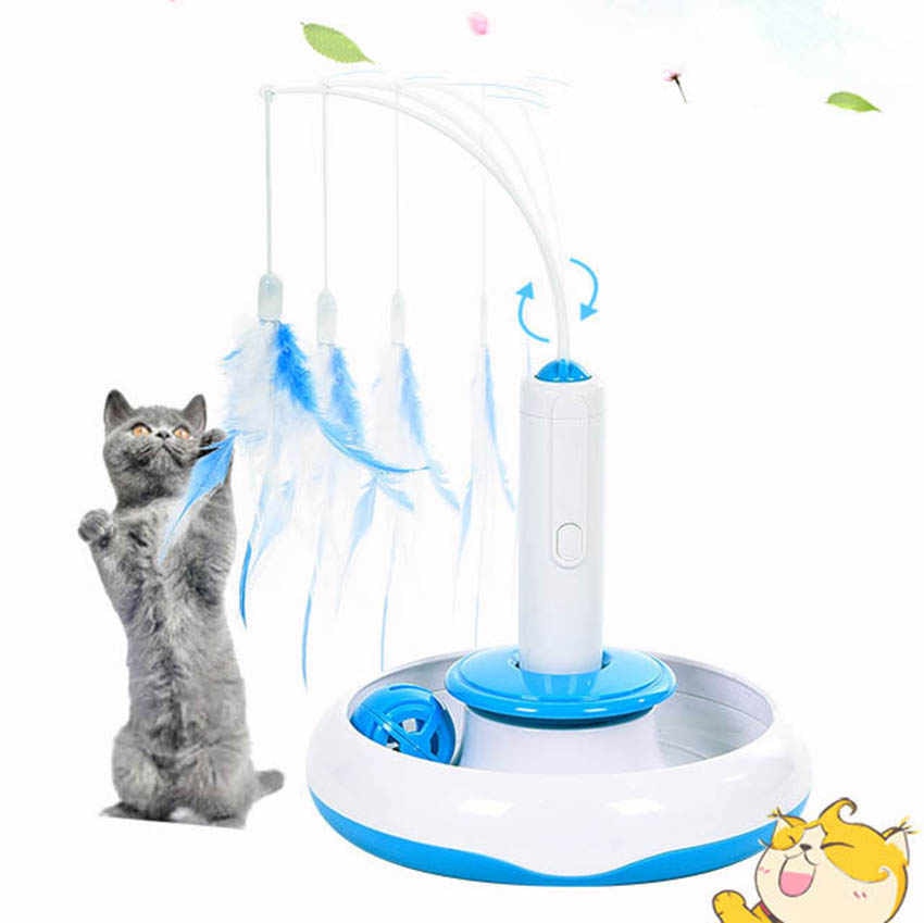 Pet Cat Toys Feather Teaser Detachable Electric Play with Cat 360 Spinning Chew Toy