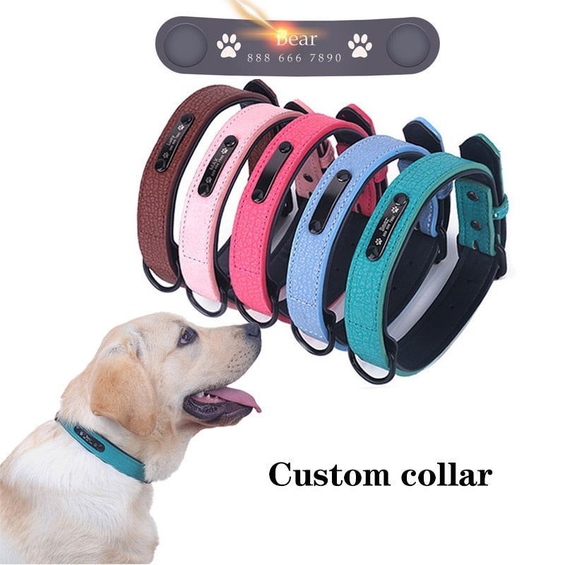 Dog Collar Personalized Custom Pet Dog Name Id Tag Adjustable Soft Leather Collar